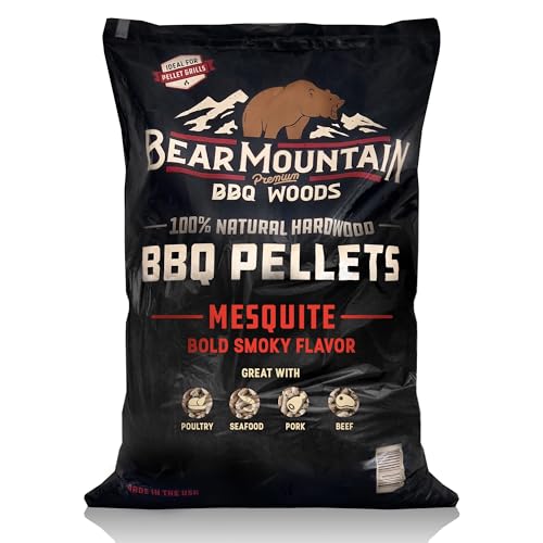 Bear Mountain Mesquite Wood Pellets for Smoker, Grill, & BBQ, 40lb Bag | Works in All Pellet Grills, Pure 100% Hardwood - No Fillers or Oils - Delivers Low Ash & Rich, Authentic Smoke Flavor